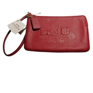 Coach Red Pebbled Leather Wristlet NWT